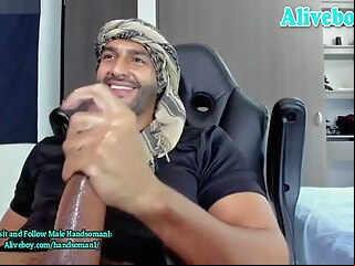 Sexy Arab Man With Big Heavy Cock Masturbates On Webcam   
